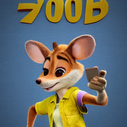 Image similar to 3 d render, portrait, headshot, closeup, anthropomorphic mouse, female, wearing denim short shorts and a off yellow tank top, in the style of zootopia, closeup