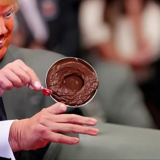 Image similar to donald j. trump shooting chocolate pudding from his fingertips