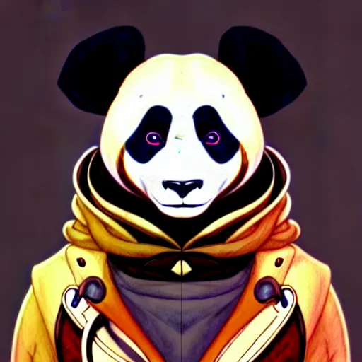 Image similar to don bluth, loish, artgerm, joshua middleton, steampunk, clockpunk anthropomorphic panda, full sailor suit, symmetrical eyes symmetrical face, colorful animation forest background