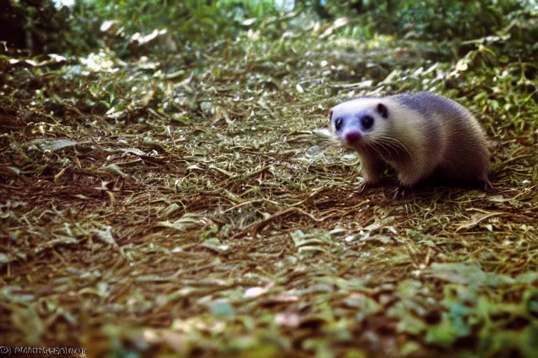 Prompt: a photo of a slowbro ferret in its natural habitat, kodak ektachrome e 1 0 0 photography