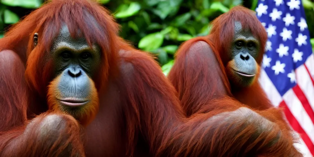 Image similar to an orangutan in the white house giving a press conference, high quality image