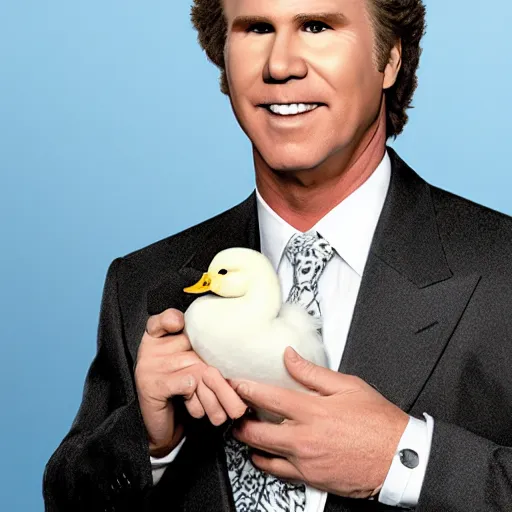 Image similar to will ferrell holding a white duck