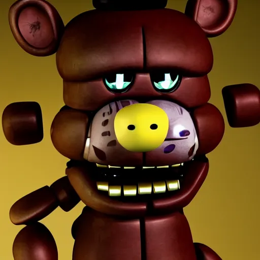 Prompt: five nights at freddy's, freddy fazbear, scott cawthon, octane render, creepy, animatronic,