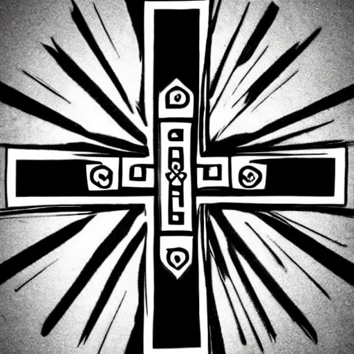 Image similar to tattoo design of a tribal cross with the words jesus freak printed