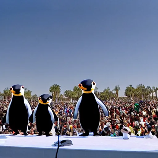 Prompt: Pingu performing live at Coachella - W 1024