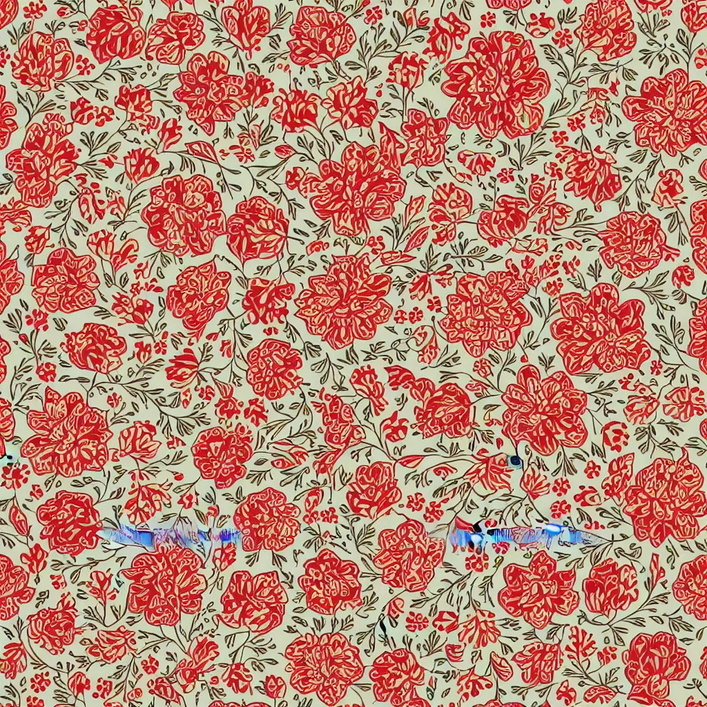 Prompt: seamless traditional, polish kashubian floral folk fabric pattern, 2 d illustration