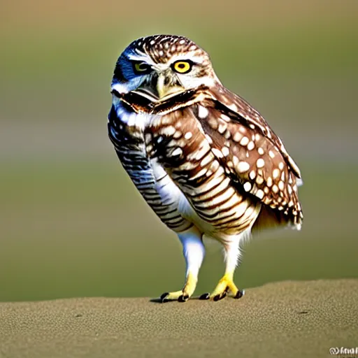 Image similar to the burrowing owl didn't sleep standing or perched, he slept in what could be described as a squat with his short stubby tail supporting him, and his legs splayed out to the sides, burrowing owl, guardians of gahool