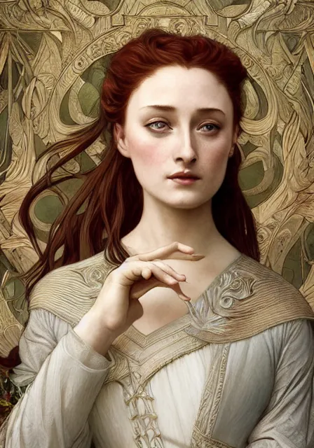 Prompt: sansa stark in sanset, intricate, elegant, highly detailed, digital painting, artstation, concept art, smooth, sharp focus, illustration, art by artgerm and greg rutkowski and alphonse mucha and william - adolphe bouguereau