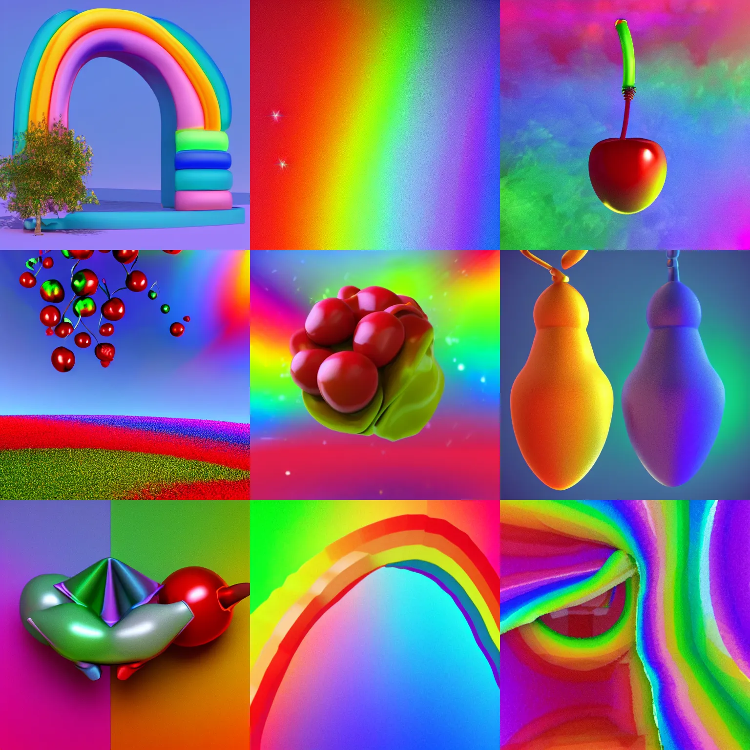 Prompt: beautiful 3 d render of bell cherry hybrid, magical, rainbow background