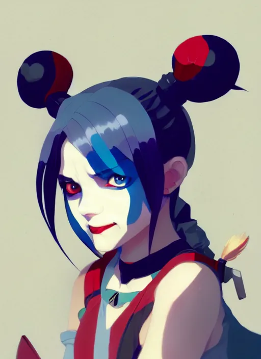 Image similar to portrait of harley quinn, cloudy sky background lush landscape illustration concept art anime key visual trending pixiv fanbox by wlop and greg rutkowski and makoto shinkai and studio ghibli