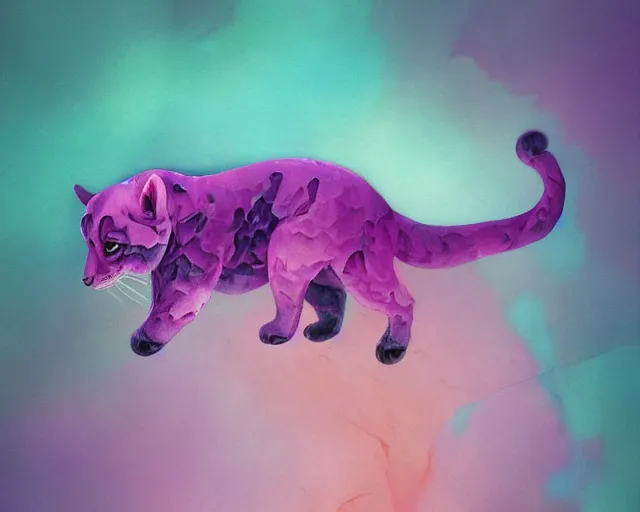 Prompt: falling jade cub with patterned sides falling melting to pieces on abstract pink and purple cloud background, illustration by ( kieran yanner ) ( miranda meeks ) ( anna podedworna ) ( cristi balanescu ), digital art