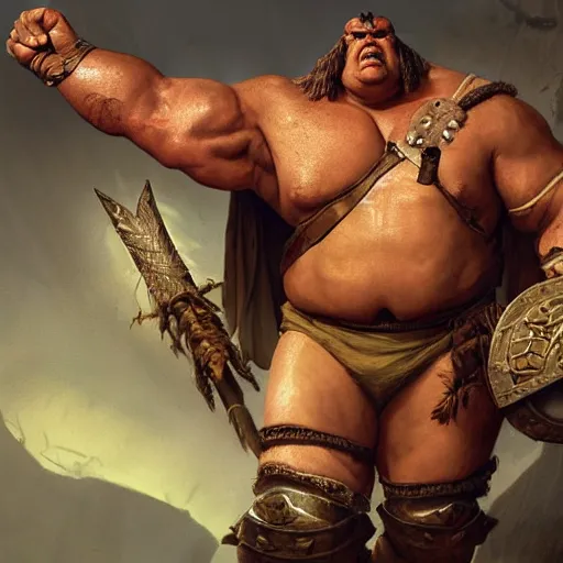 Image similar to upper body portrait of a heavily armoured hulking herculean chiseled john candy as a fantasy barbarian pirate orc ork, sunrays, cinematic lighting, photorealistic, octane render, 8 k, depth of field, 3 d, art by artgerm and greg rutkowski and alphonse mucha and uang guangjian and gil elvgren and sachin ten