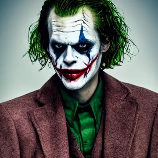 Image similar to Bill Skarsgard With scary face paint inspired by the joker hyper realistic 4K quality