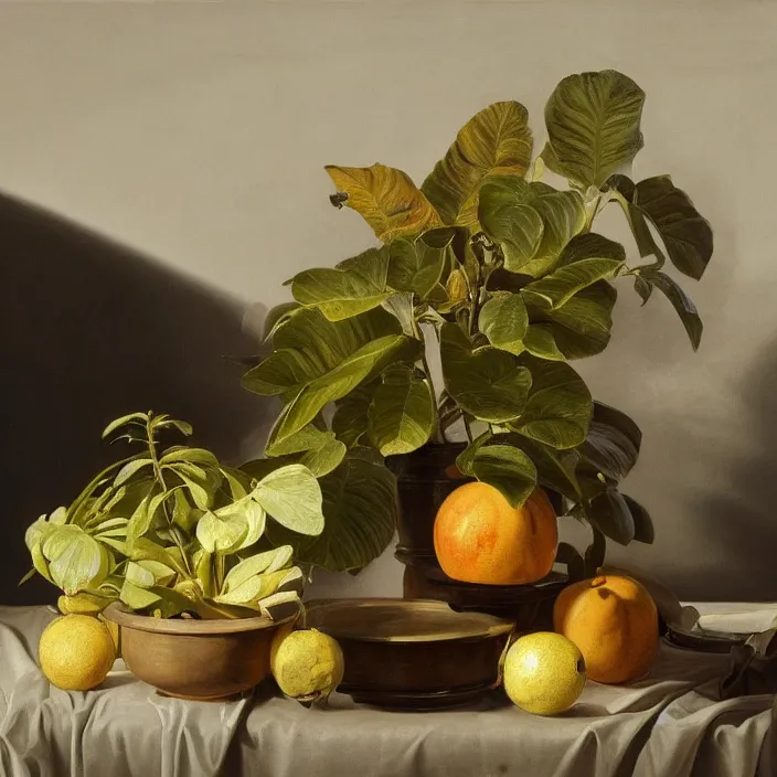 Image similar to still life painting of exotic alien plants by pieter claesz, oil on canvas, strong lighting, highly detailed, hyper realism, golden hour, god rays, hd, 4 k