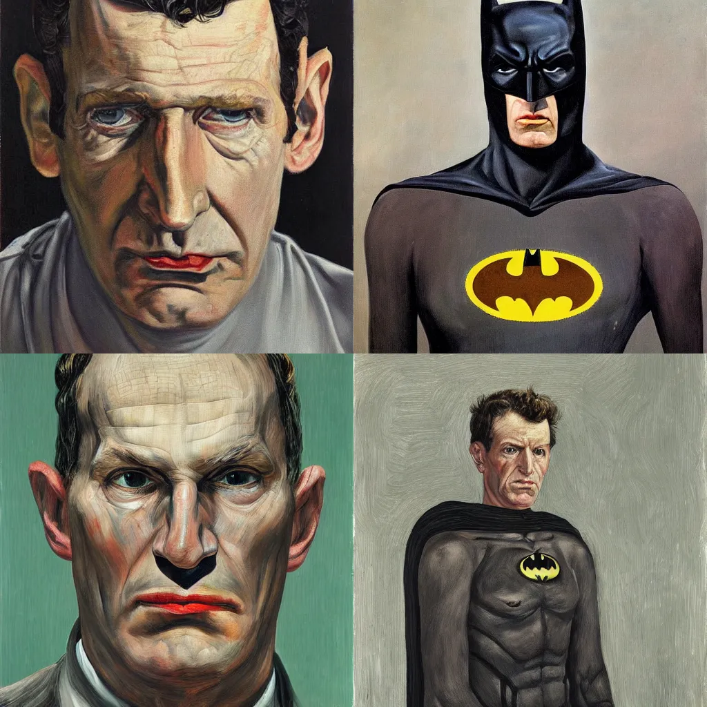 Prompt: portrait of batman painted by lucian freud