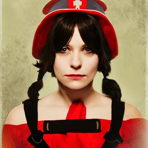 Prompt: zooey de channel as a soldier, portrait, photorealistic, cleavage