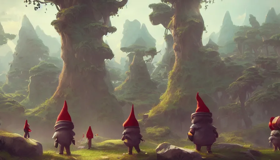 Prompt: Great plain with giant gnomes walk around, hyperdetailed, artstation, cgsociety, 8k