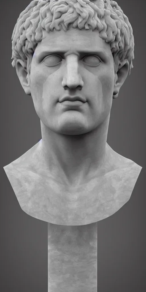 Prompt: 3d bust of a roman mans head floating, made of marble, mystical, surrounded by smoke, digital art, 4k