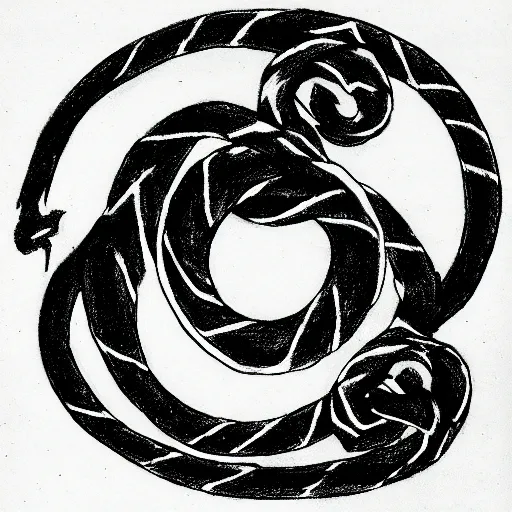 Image similar to a black and white ouroboros drawing