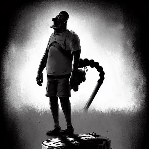 Image similar to homer simpson walking dead game telltale, gigachad black and white trending on artstation, painted by greg rutkowski