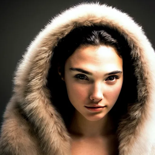 Image similar to a masterpiece portrait photo of a beautiful young woman who looks like an eskimo gal gadot, symmetrical face