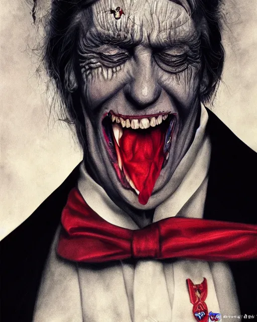 Image similar to donald trump as dracula, character portrait, close up, concept art, intricate details, highly professionally detailed, cgsociety, hyperrealist, in the style of otto dix and h. r giger