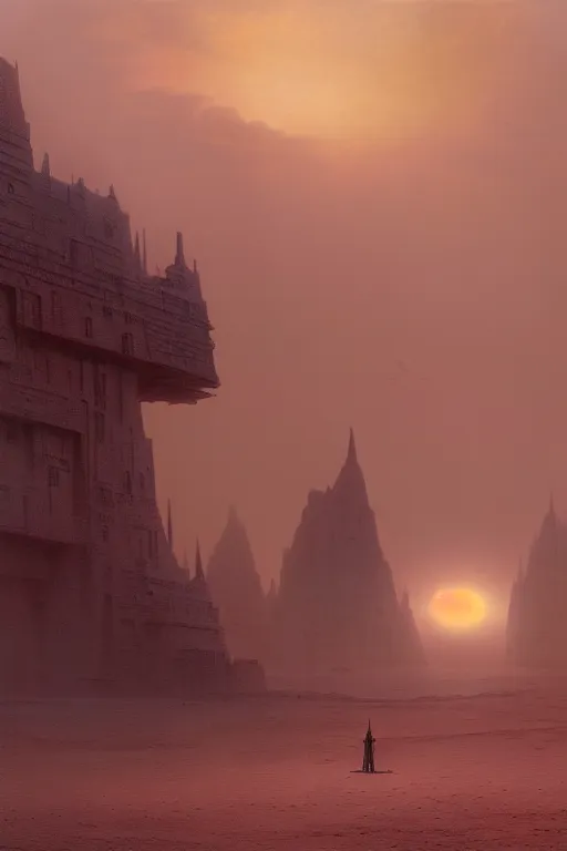 Image similar to emissary moody mysterious world of kamino during sunrise and sand storm by arthur haas and bruce pennington and john schoenherr, cinematic matte painting, 8 k, dark color palate