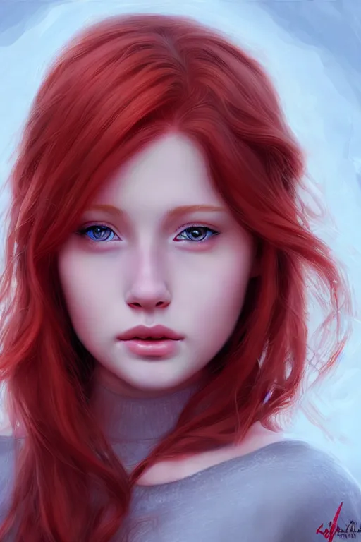 Prompt: ultra realistic style illustration of a cute red haired teen girl, 1 9 year old, sci - fi, fantasy, intricate, elegant, highly detailed, digital painting, artstation, concept art, smooth, sharp focus, illustration, 8 k frostbite 3 engine, ultra detailed