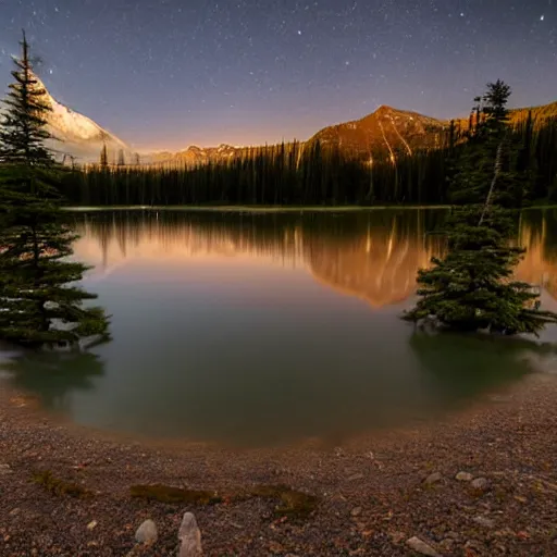 Prompt: alberta lake at night