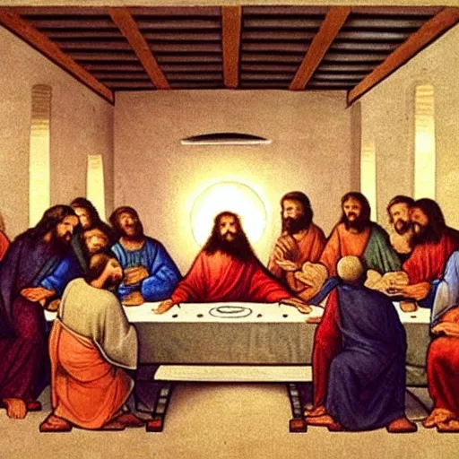 Image similar to jesus is the disk jockey at the last supper