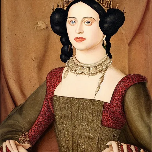 Prompt: painting of queen katy perry, medieval, oil painting, museum, portrait