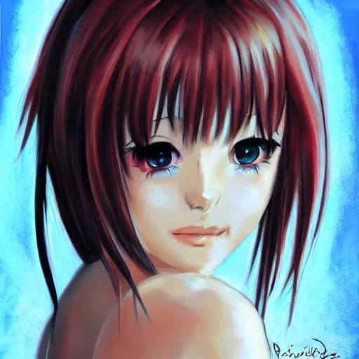 Prompt: realistic painting of Lucy from the anime Elfenlied in the style of RossDraws