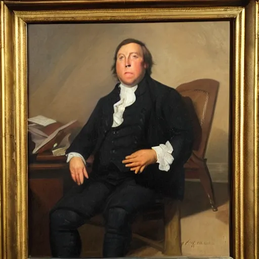 Prompt: oil painting portrait of Alex Jones in a courtroom, Gilbert Stuart style