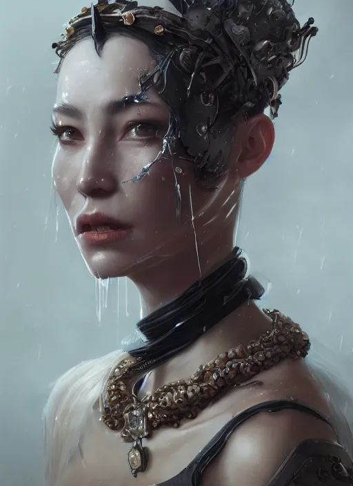 Image similar to A fancy portrait of a beautiful queen covered scars by Greg Rutkowski, Sung Choi, Mitchell Mohrhauser, Maciej Kuciara, Johnson Ting, Maxim Verehin, Peter Konig, Bloodborne, 8k photorealistic, cinematic lighting, HD, high details, dramatic, atmospheric , trending on artstation