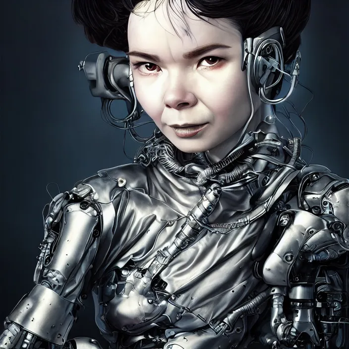 Image similar to hyper - realistic bjork leather cyborg - by tom bagshaw, by ilya kuvshinov, rtx rendering, octane render 1 2 8 k, maya, extreme high intricate details by wlop, digital anime art by ross tran, medium shot, close up shot, composition by sana takeda, dramatic lighting by greg rutkowski, 8 k, trending on artstation