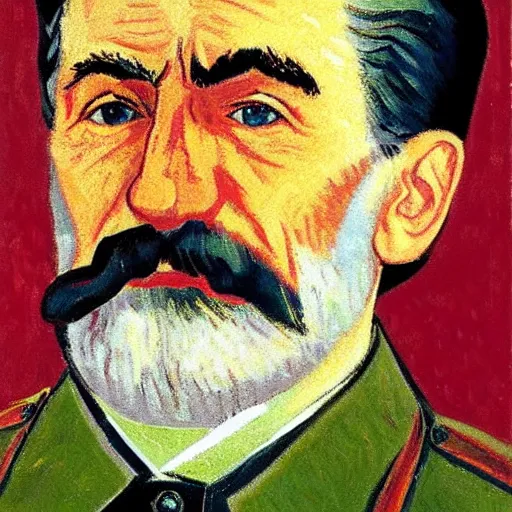 Image similar to portrait of stalin in the style of van gogh