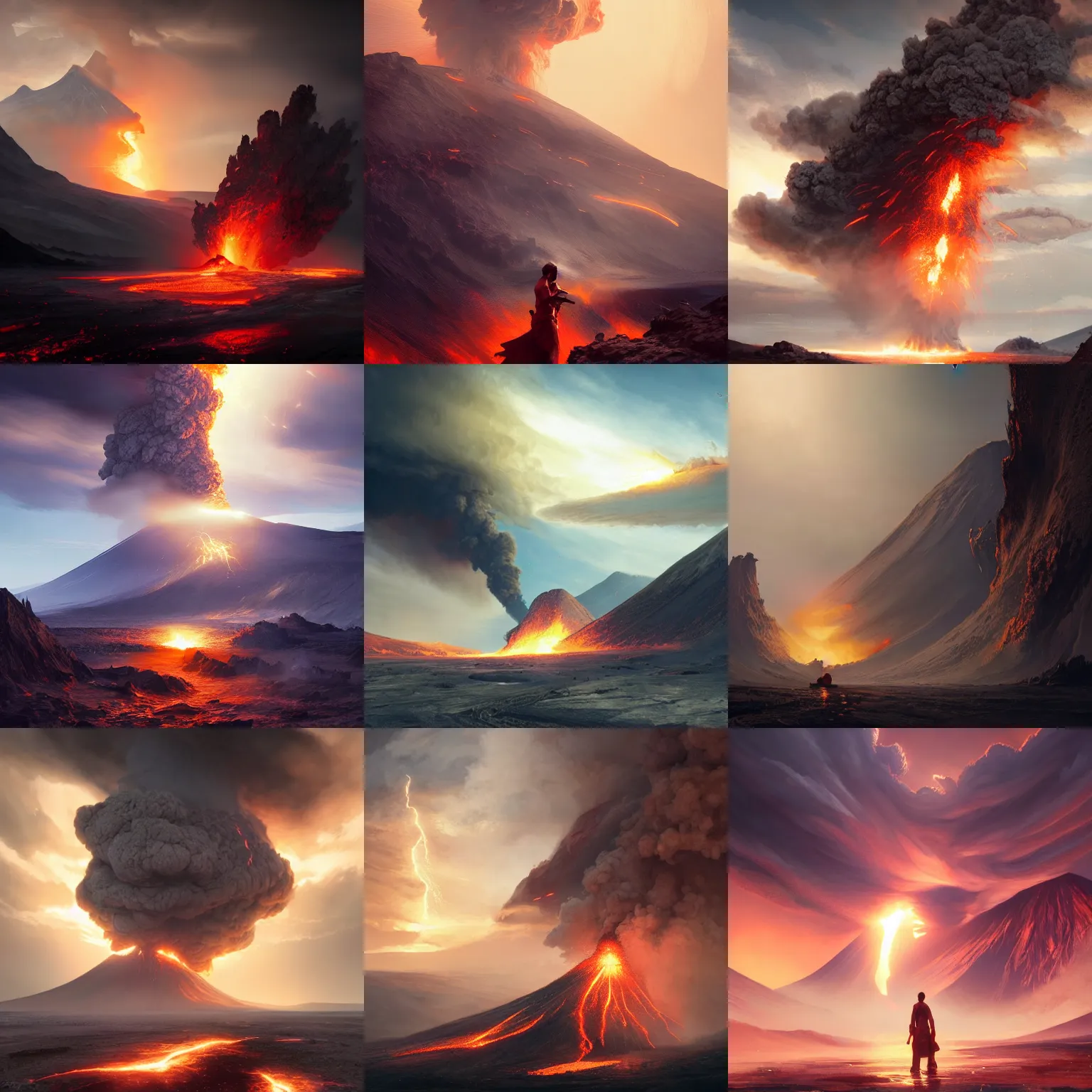 Prompt: volcano eruption, plumes of smoke and ash, rays of sunlight, dramatic lighting, dynamic view, by greg rutkowski, chris tulloch mccabe, valentina remenar and asher duran, digital art, concept art, trending on artstation