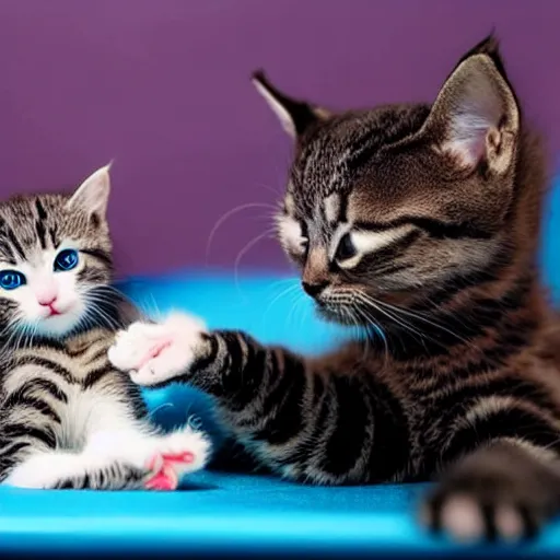 Prompt: photo of a terrifying robot petting a cute kitten