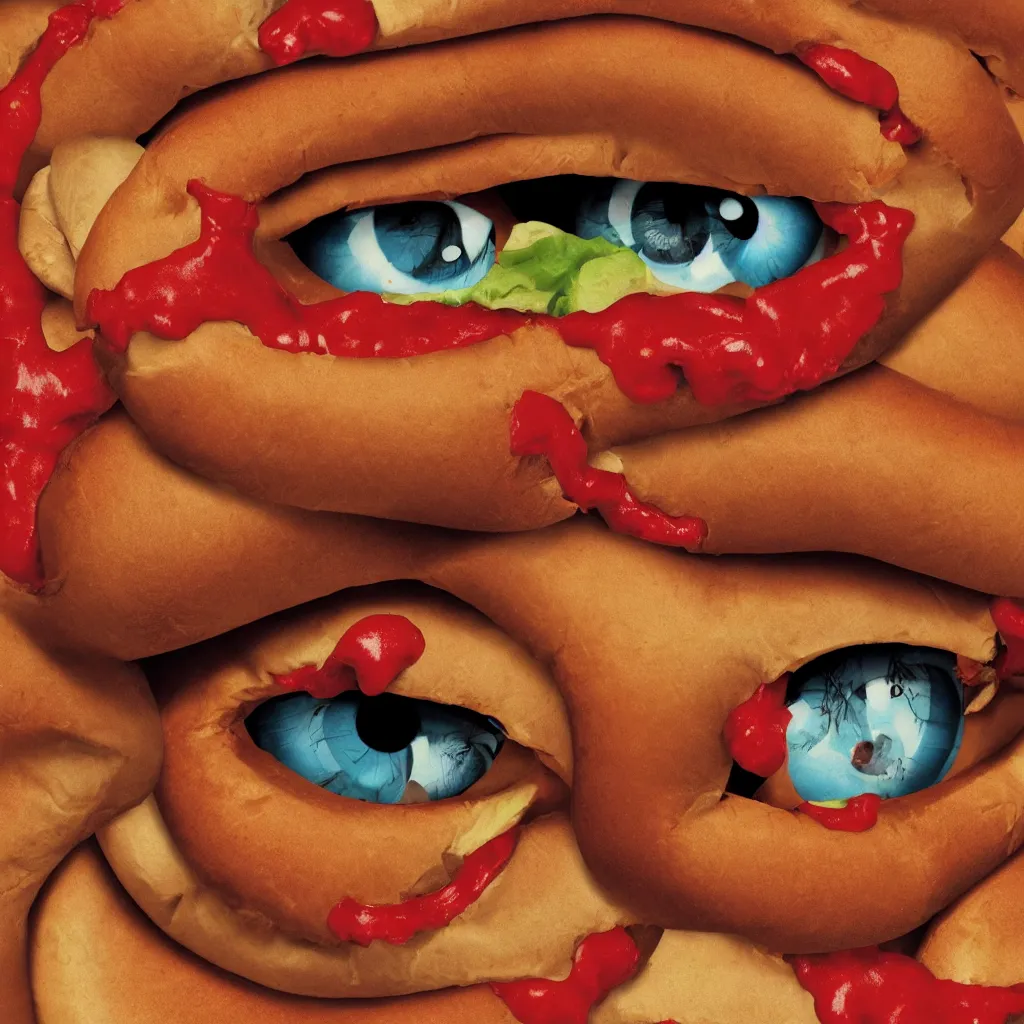 Image similar to hotdog made of human eyes photo with impact font top and bottom text