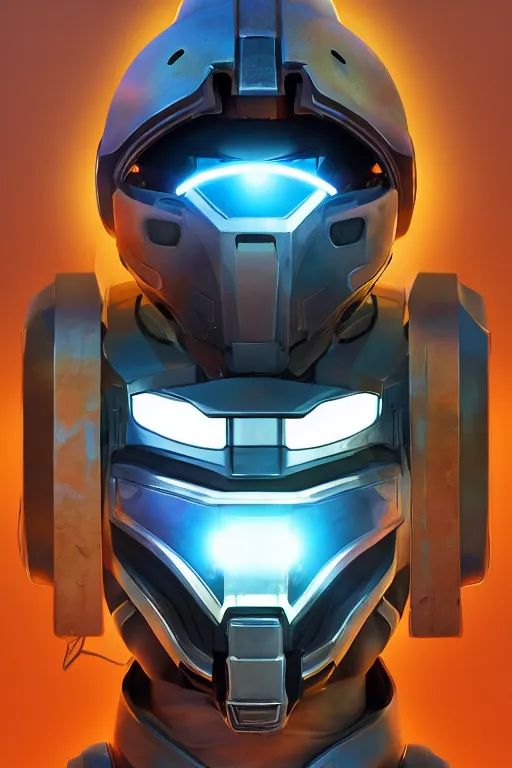 Image similar to robot ninja mask helmet halo master chief radiating a glowing aura global illumination ray tracing hdr fanart arstation by ian pesty and katarzyna da „ bek - chmiel