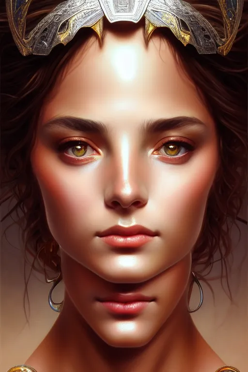 Prompt: portrait of beautiful greek goddess, eyes ablaze with silver fire, by terry o'neill intricate, elegant, highly detailed, digital painting, glistening skin, artstation, concept art, smooth, sharp focus, bright lighting, illustration, art by artgerm and greg rutkowski and alphonse mucha, 8 k