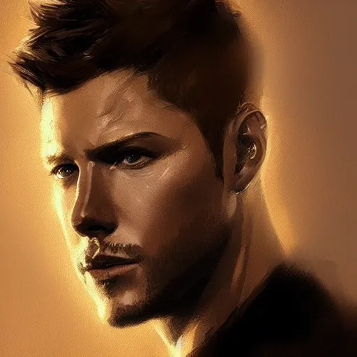 Image similar to “ portrait of jensen ackles by greg rutkowski, young, attractive, highly detailed portrait, scifi, digital painting, artstation, concept art, smooth, sharp foccus ilustration, artstation hq ”