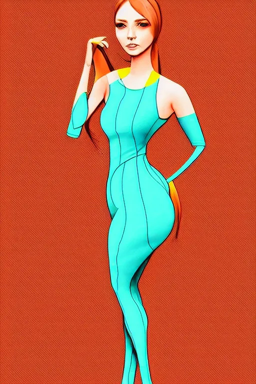 Prompt: full length illustration of beautifully female with amazing body figure wearing tight dress, ponytail hair, digital painting, trending on art station and devian art, pop art, low polygons illustration