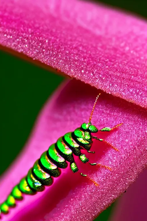 Image similar to high quality close-up photo pearlescent caterpillar! gorgeous highly detailed david ligare elson peter cinematic pink lighting high quality low angle hd 8k sharp shallow depth of field