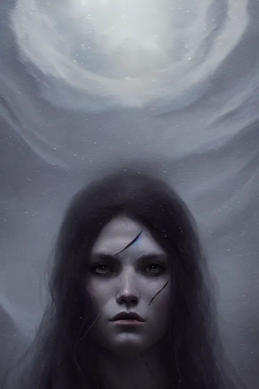 Prompt: malenia. goddess of death. long hair. atmospheric moody lighting. highly detailed digital painting by greg rutkowski. sharp focus, 8 k.