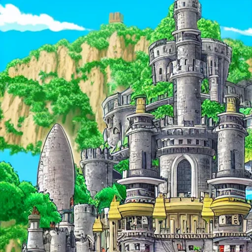 Image similar to screenshot of a giant castle from the anime one piece