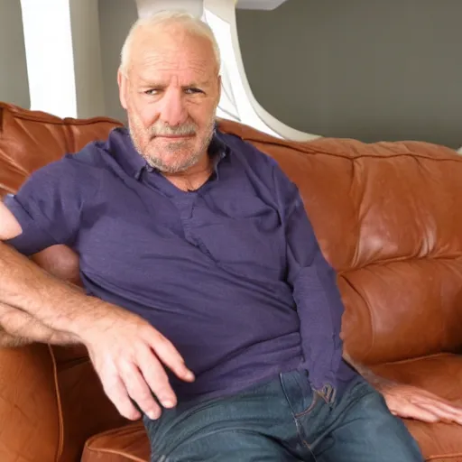 Image similar to mature man is sitting gracefully on a sofa