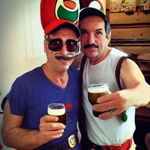 luigi from super mario drinking a beer with mario | Stable Diffusion