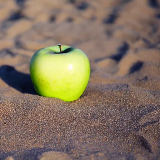 Prompt: apple next to a banana on the beach