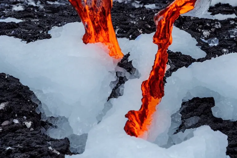 Prompt: lava being poured on ice